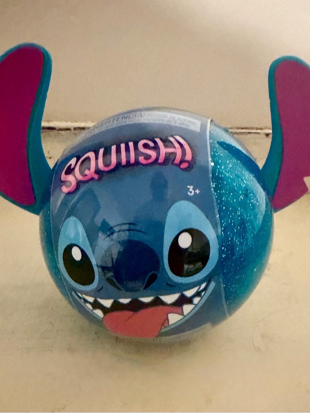Disney Stitch Squish Ball Toy - Blue with Pink Ear Accents
